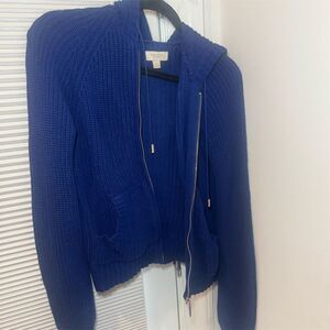 Richard Chai womens Blue Knit Hoodie Cardigan Sweater Size M